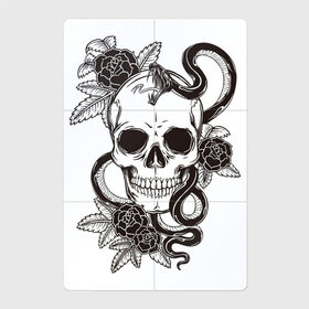 Магнитный плакат 2Х3 с принтом Змеиная роза в Петрозаводске, Полимерный материал с магнитным слоем | 6 деталей размером 9*9 см | арт | белый | вектор | змеи | змея | зубы | рисунок | роза | розы | тату | цветок | цветы | череп | чёрный