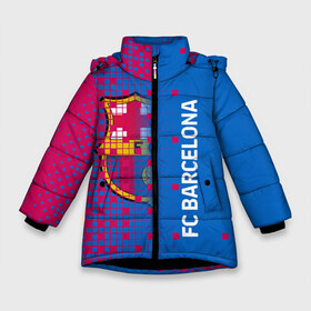 Зимняя куртка для девочек 3D с принтом FC BARCELONA в Петрозаводске, ткань верха — 100% полиэстер; подклад — 100% полиэстер, утеплитель — 100% полиэстер. | длина ниже бедра, удлиненная спинка, воротник стойка и отстегивающийся капюшон. Есть боковые карманы с листочкой на кнопках, утяжки по низу изделия и внутренний карман на молнии. 

Предусмотрены светоотражающий принт на спинке, радужный светоотражающий элемент на пуллере молнии и на резинке для утяжки. | barselona fc | fifa | lionel messi. | барса | барселона | лионель месси | фифа | фк барселона | футбол