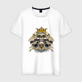 Мужская футболка хлопок с принтом Король всех королей в Петрозаводске, 100% хлопок | прямой крой, круглый вырез горловины, длина до линии бедер, слегка спущенное плечо. | корона | корона на черепе | три черепа | череп с короной | черепа