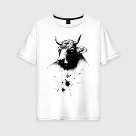 Женская футболка хлопок Oversize с принтом Бык в Петрозаводске, 100% хлопок | свободный крой, круглый ворот, спущенный рукав, длина до линии бедер
 | 2021 | бык | год быка | год коровы | новый год | символ года