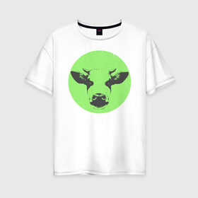 Женская футболка хлопок Oversize с принтом корова в Петрозаводске, 100% хлопок | свободный крой, круглый ворот, спущенный рукав, длина до линии бедер
 | 2021 | бык | год быка | год коровы | новый год | символ года