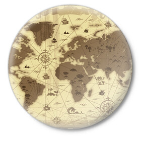 Значок с принтом Карта мира в Петрозаводске,  металл | круглая форма, металлическая застежка в виде булавки | география | карта | карта мира | корабли | моряки