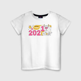 Детская футболка хлопок с принтом 2021 год быка в Петрозаводске, 100% хлопок | круглый вырез горловины, полуприлегающий силуэт, длина до линии бедер | 2021 | бык | год быка | год коровы | новый год | символ года