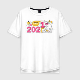 Мужская футболка хлопок Oversize с принтом 2021 год быка в Петрозаводске, 100% хлопок | свободный крой, круглый ворот, “спинка” длиннее передней части | 2021 | бык | год быка | год коровы | новый год | символ года