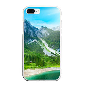 Чехол для iPhone 7Plus/8 Plus матовый с принтом Альпийские горы в Петрозаводске, Силикон | Область печати: задняя сторона чехла, без боковых панелей | Тематика изображения на принте: альпийские горы | альпы | гора | горы | озеро