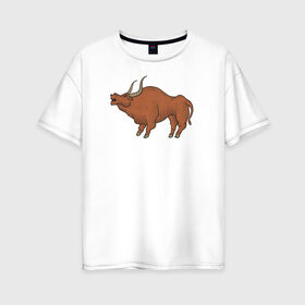 Женская футболка хлопок Oversize с принтом Бык в Петрозаводске, 100% хлопок | свободный крой, круглый ворот, спущенный рукав, длина до линии бедер
 | 2021 | бык | год быка | год коровы | новый год | символ года