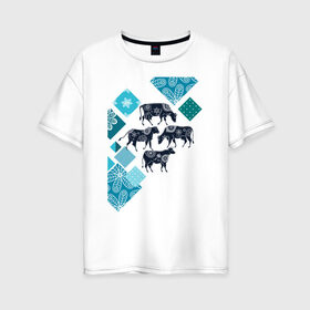 Женская футболка хлопок Oversize с принтом год быка в Петрозаводске, 100% хлопок | свободный крой, круглый ворот, спущенный рукав, длина до линии бедер
 | 2021 | бык | год быка | год коровы | новый год | символ года