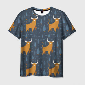 Мужская футболка 3D с принтом Быки в Петрозаводске, 100% полиэфир | прямой крой, круглый вырез горловины, длина до линии бедер | 2021 | бык | год быка | год коровы | новый год | символ года