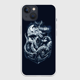 Чехол для iPhone 13 с принтом Кракен в Петрозаводске,  |  | брутальная | веселый роджер | вода | корсар | кость | кракен | мертвец | море | мрачная | океан | осьминог | пират | темная | ужас | утопленник | череп | щупальца | якорь