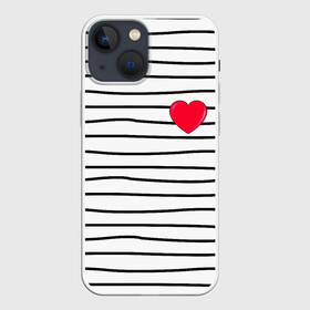 Чехол для iPhone 13 mini с принтом Полоски с сердцем в Петрозаводске,  |  | любовь | милый | модный | полоски | розовый | семья | сердце | чёрный