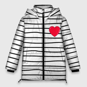 Женская зимняя куртка 3D с принтом Полоски с сердцем в Петрозаводске, верх — 100% полиэстер; подкладка — 100% полиэстер; утеплитель — 100% полиэстер | длина ниже бедра, силуэт Оверсайз. Есть воротник-стойка, отстегивающийся капюшон и ветрозащитная планка. 

Боковые карманы с листочкой на кнопках и внутренний карман на молнии | любовь | милый | модный | полоски | розовый | семья | сердце | чёрный