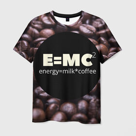 Мужская футболка 3D с принтом Энергия в Петрозаводске, 100% полиэфир | прямой крой, круглый вырез горловины, длина до линии бедер | еда | кофе | молоко | напитки | утро | энергия