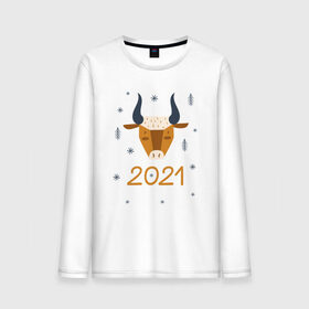 Мужской лонгслив хлопок с принтом год быка 2021 в Петрозаводске, 100% хлопок |  | Тематика изображения на принте: 2021 | бык | год быка | год коровы | новый год | символ года