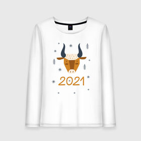 Женский лонгслив хлопок с принтом год быка 2021 в Петрозаводске, 100% хлопок |  | 2021 | бык | год быка | год коровы | новый год | символ года