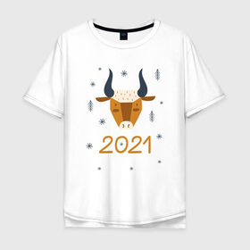 Мужская футболка хлопок Oversize с принтом год быка 2021 в Петрозаводске, 100% хлопок | свободный крой, круглый ворот, “спинка” длиннее передней части | 2021 | бык | год быка | год коровы | новый год | символ года