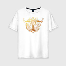 Женская футболка хлопок Oversize с принтом бык в Петрозаводске, 100% хлопок | свободный крой, круглый ворот, спущенный рукав, длина до линии бедер
 | 2021 | бык | год быка | год коровы | новый год | символ года