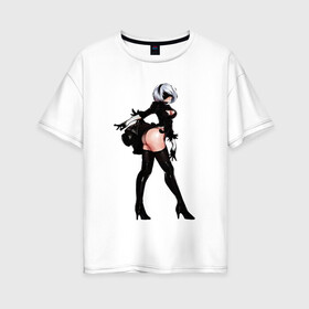 Женская футболка хлопок Oversize с принтом 2B NIER в Петрозаводске, 100% хлопок | свободный крой, круглый ворот, спущенный рукав, длина до линии бедер
 | 2b | ahegao | anime | girl | nier automata | replicant | waifu | аниме | ахегао | нир автомата | отаку | охегао | тян | тяночка