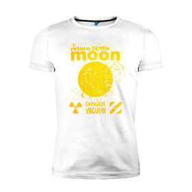 Мужская футболка хлопок Slim с принтом moon возвращение в Петрозаводске, 92% хлопок, 8% лайкра | приталенный силуэт, круглый вырез ворота, длина до линии бедра, короткий рукав | Тематика изображения на принте: вакуум | возвращение | космос | луна | на луну | опасный