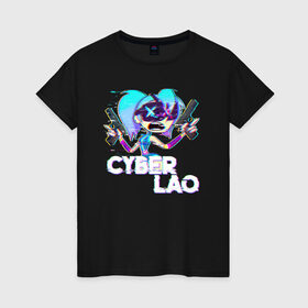 Женская футболка хлопок с принтом Cyber Lao в Петрозаводске, 100% хлопок | прямой крой, круглый вырез горловины, длина до линии бедер, слегка спущенное плечо | mc lao | mclao | бан | блогер | богатыри | лайрафортнайт | мельница | мслао
