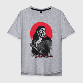 Мужская футболка хлопок Oversize с принтом Японский Воин Самурай в Петрозаводске, 100% хлопок | свободный крой, круглый ворот, “спинка” длиннее передней части | art | blade | blood | illustration | japan | japanese | katana | mask | moon | ronin | samurai | sekiro | shogun | sword | tsushima | warrior | арт | в маске | иллюстрация | катана | кровавая | луна | мерч | меч | отступник | ронин | сегун |