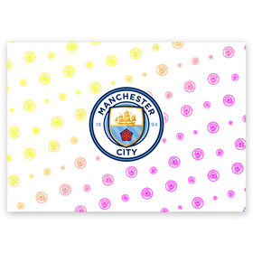 Поздравительная открытка с принтом MANCHESTER CITY Манчестер Сити в Петрозаводске, 100% бумага | плотность бумаги 280 г/м2, матовая, на обратной стороне линовка и место для марки
 | city | club | footbal | logo | manchester | знак | клуб | логотип | логотипы | манчестер | символ | символы | сити | форма | футбол | футбольная | футбольный