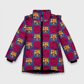 Зимняя куртка для девочек 3D с принтом FC BARCELONA в Петрозаводске, ткань верха — 100% полиэстер; подклад — 100% полиэстер, утеплитель — 100% полиэстер. | длина ниже бедра, удлиненная спинка, воротник стойка и отстегивающийся капюшон. Есть боковые карманы с листочкой на кнопках, утяжки по низу изделия и внутренний карман на молнии. 

Предусмотрены светоотражающий принт на спинке, радужный светоотражающий элемент на пуллере молнии и на резинке для утяжки. | barselona fc | fifa | lionel messi. | барса | барселона | лионель месси | фифа | фк барселона | футбол