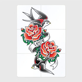 Магнитный плакат 2Х3 с принтом Птичье тату в Петрозаводске, Полимерный материал с магнитным слоем | 6 деталей размером 9*9 см | love | арт | красная роза | красные розы | ласточка | ласточки | любовь | птица | птицы | рисунок | роза | розы | тату