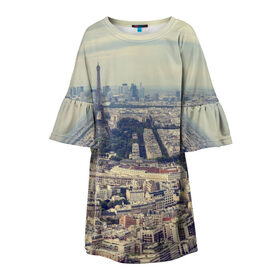Детское платье 3D с принтом Париж в Петрозаводске, 100% полиэстер | прямой силуэт, чуть расширенный к низу. Круглая горловина, на рукавах — воланы | город | париж | улицы города | франция | эйфелевая башня