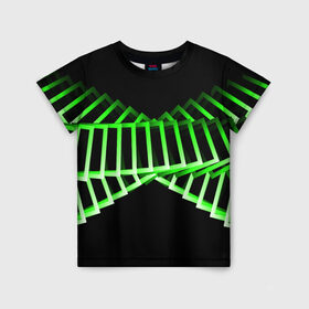 Детская футболка 3D с принтом Неоновые квадраты в Петрозаводске, 100% гипоаллергенный полиэфир | прямой крой, круглый вырез горловины, длина до линии бедер, чуть спущенное плечо, ткань немного тянется | абстракция | зеленый квадрат | квадрат | неоновый квадрат | прямоугольник