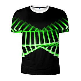 Мужская футболка 3D спортивная с принтом Неоновые квадраты в Петрозаводске, 100% полиэстер с улучшенными характеристиками | приталенный силуэт, круглая горловина, широкие плечи, сужается к линии бедра | абстракция | зеленый квадрат | квадрат | неоновый квадрат | прямоугольник