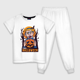 Детская пижама хлопок с принтом I hate halloween в Петрозаводске, 100% хлопок |  брюки и футболка прямого кроя, без карманов, на брюках мягкая резинка на поясе и по низу штанин
 | bat | bats | clerc | human | killer | pumpkin | vampire | zombie | вампир | вурдалак | зомби | интроверт | кладбище | клерк | летучие мыши | мерч | не наш праздник | ненавижу | ненависть | тыква | тыквенная голова | убил | хеллоуи