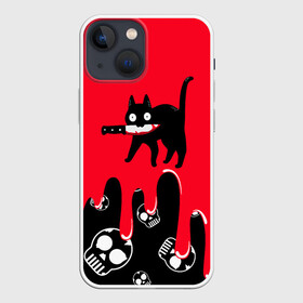 Чехол для iPhone 13 mini с принтом WHAT CAT в Петрозаводске,  |  | art | black | black cat | cat | dark | dark cat | halloween | what | what cat | what mem | арт | кот | кот арт | кот мем | мем | нож | праздник | прикол | прикольный кот | убица | хэллоуин | чёрный | чёрный кот | что | что мем