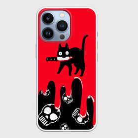 Чехол для iPhone 13 Pro с принтом WHAT CAT в Петрозаводске,  |  | Тематика изображения на принте: art | black | black cat | cat | dark | dark cat | halloween | what | what cat | what mem | арт | кот | кот арт | кот мем | мем | нож | праздник | прикол | прикольный кот | убица | хэллоуин | чёрный | чёрный кот | что | что мем