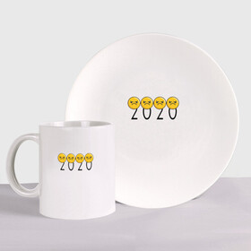 Набор: тарелка + кружка с принтом 2020 (Z) в Петрозаводске, керамика | Кружка: объем — 330 мл, диаметр — 80 мм. Принт наносится на бока кружки, можно сделать два разных изображения. 
Тарелка: диаметр - 210 мм, диаметр для нанесения принта - 120 мм. | 2020 | 2020 год | 2020год | emoji | smail | smile | the end | апокалипсис | взрыв | год | конец света | мордочка | негатив | рожица | смаил | смайл | улыбка | эмоджи | ядерный взрыв