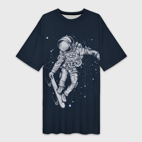 Платье-футболка 3D с принтом Космонавт на скейте в Петрозаводске,  |  | арт | астронавт | звезда | звёзды | космический отдых | космонавт | космос | ночь | отдых | рисунок | скафандр | скейт | трюки на скейте