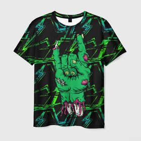 Мужская футболка 3D с принтом Rock Zombie в Петрозаводске, 100% полиэфир | прямой крой, круглый вырез горловины, длина до линии бедер | Тематика изображения на принте: blood | diablo | haloween | horror | дьявол | зомби | кости | кровь | мозги | мясо | страшилка | ужасы | хеллоуин | хелоуин