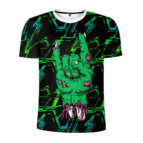 Мужская футболка 3D спортивная с принтом Rock Zombie в Петрозаводске, 100% полиэстер с улучшенными характеристиками | приталенный силуэт, круглая горловина, широкие плечи, сужается к линии бедра | blood | diablo | haloween | horror | дьявол | зомби | кости | кровь | мозги | мясо | страшилка | ужасы | хеллоуин | хелоуин
