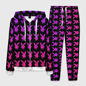 Мужской костюм 3D с принтом playboy в Петрозаводске, 100% полиэстер | Манжеты и пояс оформлены тканевой резинкой, двухслойный капюшон со шнурком для регулировки, карманы спереди | black | pink | playboy | violet | плейбой | розовый | фиолетовый. | черный