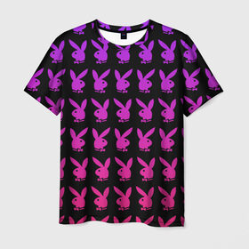 Мужская футболка 3D с принтом playboy в Петрозаводске, 100% полиэфир | прямой крой, круглый вырез горловины, длина до линии бедер | black | pink | playboy | violet | плейбой | розовый | фиолетовый. | черный