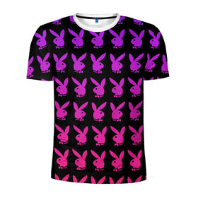 Мужская футболка 3D спортивная с принтом playboy в Петрозаводске, 100% полиэстер с улучшенными характеристиками | приталенный силуэт, круглая горловина, широкие плечи, сужается к линии бедра | black | pink | playboy | violet | плейбой | розовый | фиолетовый. | черный