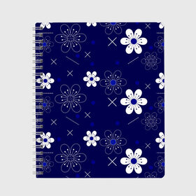 Тетрадь с принтом Сhamomile в Петрозаводске, 100% бумага | 48 листов, плотность листов — 60 г/м2, плотность картонной обложки — 250 г/м2. Листы скреплены сбоку удобной пружинной спиралью. Уголки страниц и обложки скругленные. Цвет линий — светло-серый
 | abstraction | blue | chamomile | flowers | patterns | shapes | texture | абстракция | ромашки | синий | текстура | узоры | формы | цветы