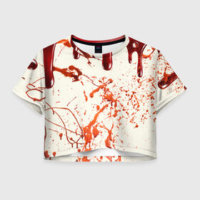 Женская футболка Crop-top 3D с принтом Стекающая кровь в Петрозаводске, 100% полиэстер | круглая горловина, длина футболки до линии талии, рукава с отворотами | 2020 | blood | halloween | капли | кровавый | кровь | пятна | следы | стекающая | хэллоуин | хэлоуин