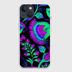 Чехол для iPhone 13 с принтом Bright в Петрозаводске,  |  | abstraction | blue | bright | chamomile | flowers | leaves | patterns | shapes | texture | абстракция | листья | ромашки | синий | текстура | узоры | формы | цветы | яркий