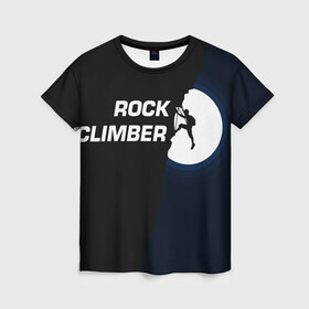 Женская футболка 3D с принтом Скалолаз в Петрозаводске, 100% полиэфир ( синтетическое хлопкоподобное полотно) | прямой крой, круглый вырез горловины, длина до линии бедер | rock climber | альпинизм | силуэт альпиниста | силуэт скалолаза | скалолаз | экстрим