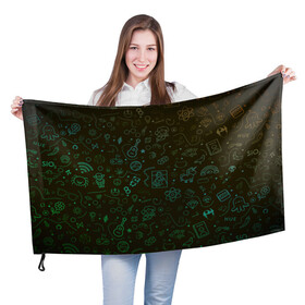 Флаг 3D с принтом Иконпак в Петрозаводске, 100% полиэстер | плотность ткани — 95 г/м2, размер — 67 х 109 см. Принт наносится с одной стороны | гитара | джойстик | единорог | иконки | кубики | лего | мона лиза