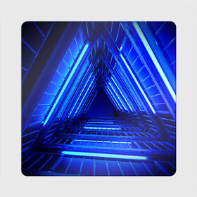 Магнит виниловый Квадрат с принтом Неоновый тоннель в Петрозаводске, полимерный материал с магнитным слоем | размер 9*9 см, закругленные углы | неон | неоновый тоннель | тоннель | треугольник | треугольный коридор | фантастический тоннель