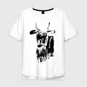 Мужская футболка хлопок Oversize с принтом бык нарисованный в Петрозаводске, 100% хлопок | свободный крой, круглый ворот, “спинка” длиннее передней части | 2021 | бык | год быка | год коровы | новый год | символ года