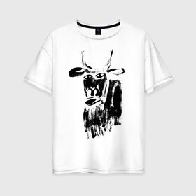 Женская футболка хлопок Oversize с принтом бык нарисованный в Петрозаводске, 100% хлопок | свободный крой, круглый ворот, спущенный рукав, длина до линии бедер
 | 2021 | бык | год быка | год коровы | новый год | символ года