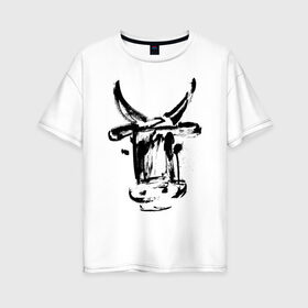 Женская футболка хлопок Oversize с принтом бык в Петрозаводске, 100% хлопок | свободный крой, круглый ворот, спущенный рукав, длина до линии бедер
 | 2021 | бык | год быка | год коровы | новый год | символ года