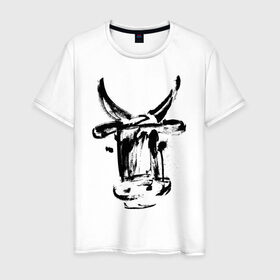 Мужская футболка хлопок с принтом бык в Петрозаводске, 100% хлопок | прямой крой, круглый вырез горловины, длина до линии бедер, слегка спущенное плечо. | 2021 | бык | год быка | год коровы | новый год | символ года